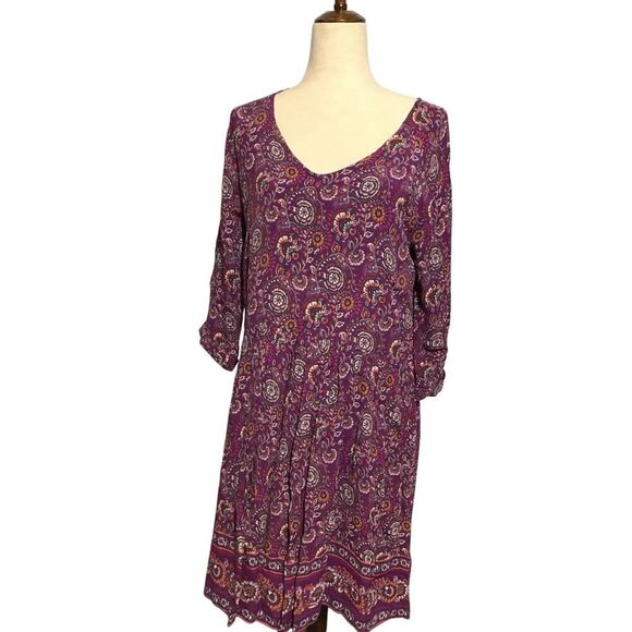 Garnet Hill Purple Paisley 3/4 Sleeve Drop Waist Dress Size 10 - Picture 2 of 6